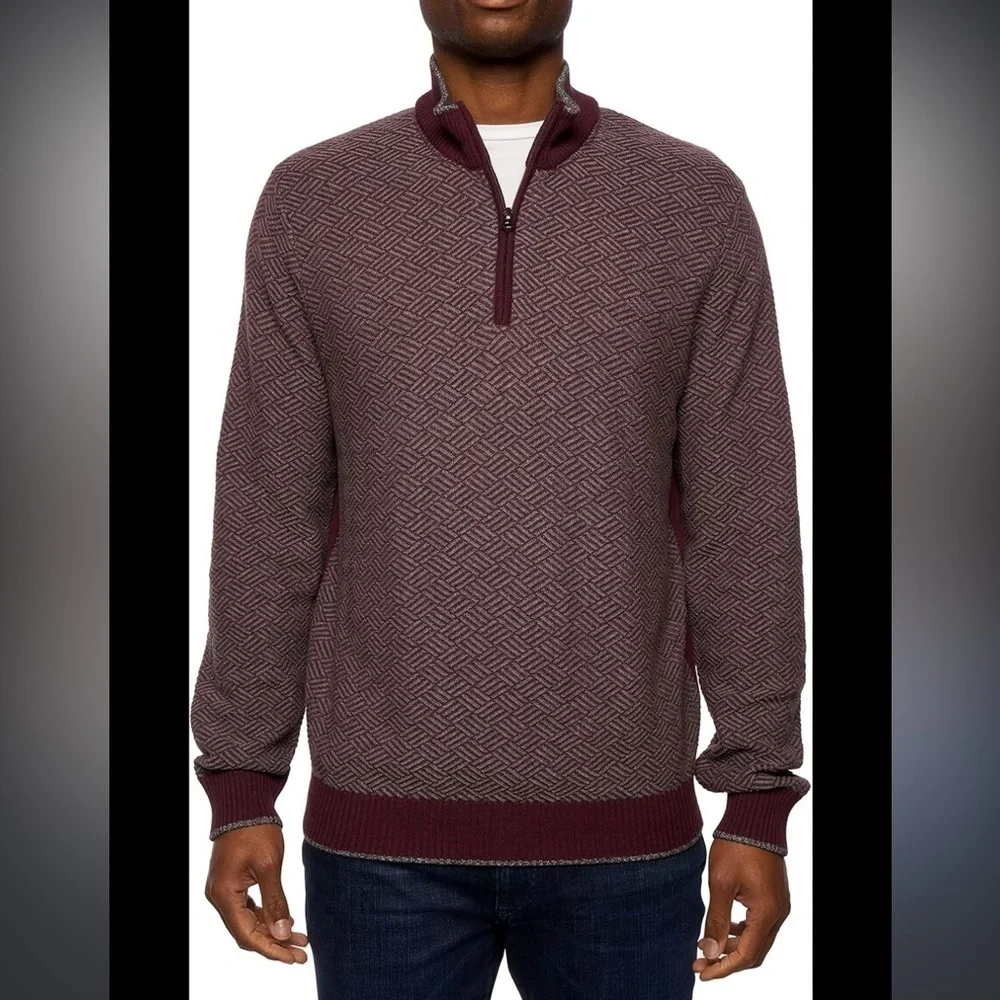 Robert Graham Rhett Burgundy 1/4 Zip Merino Cotton Blend Sweater size 3XL